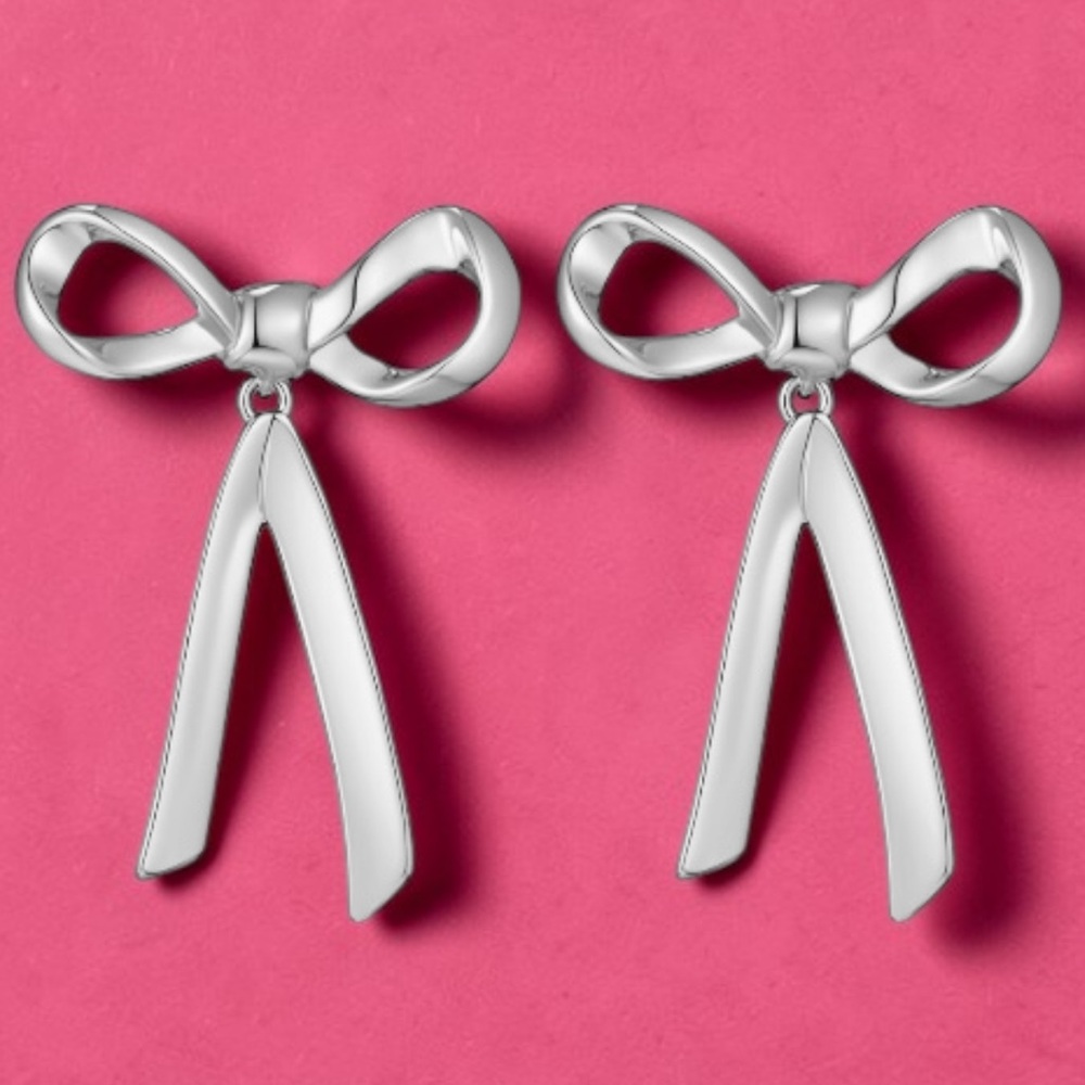 Silver Bow Drop Dangle Earrings, New in Box! - Picture 10 of 16
